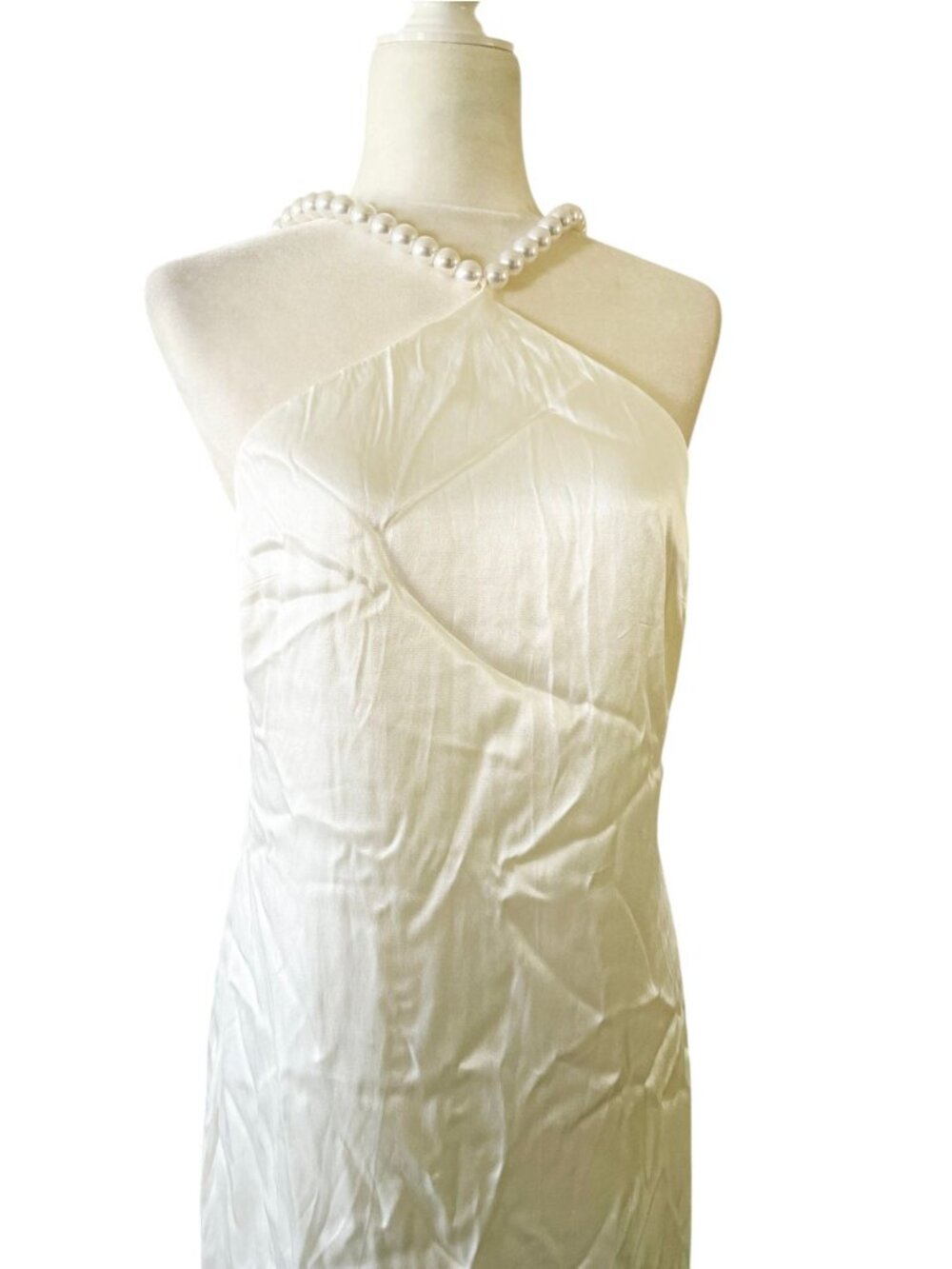 NEW Meshki Blanche Satin Pearl Halter Maxi Dress SZ S Bridal Formal Elegant - Picture 8 of 14